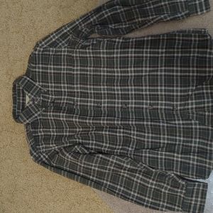 Green plaid button down collar flannel shirt
